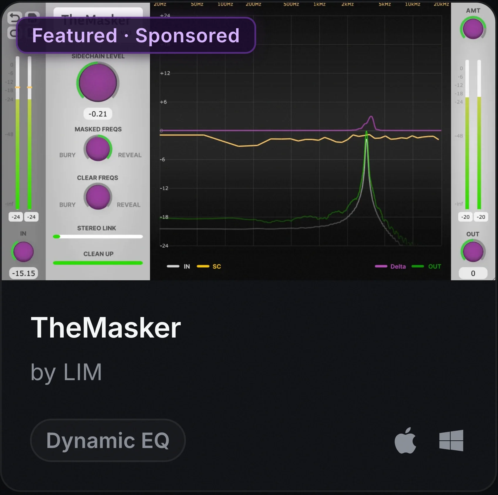 Close-up of a product card with the purple "Featured · Sponsored" badge.