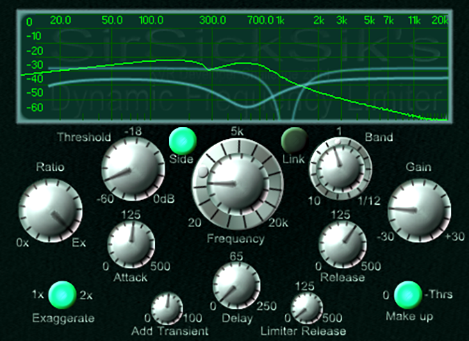 A picture of an audio interface with a number of knobs and dials, including a Dynamic Frequency Limiter.