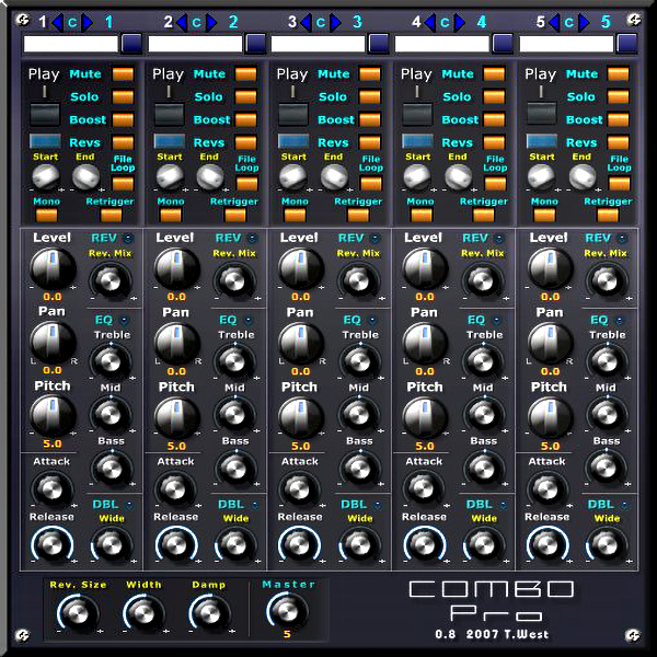 A Combo Pro mixer with a number of knobs and buttons.