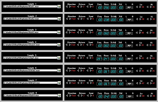 A black screen with a number of buttons on it for DrBeat.