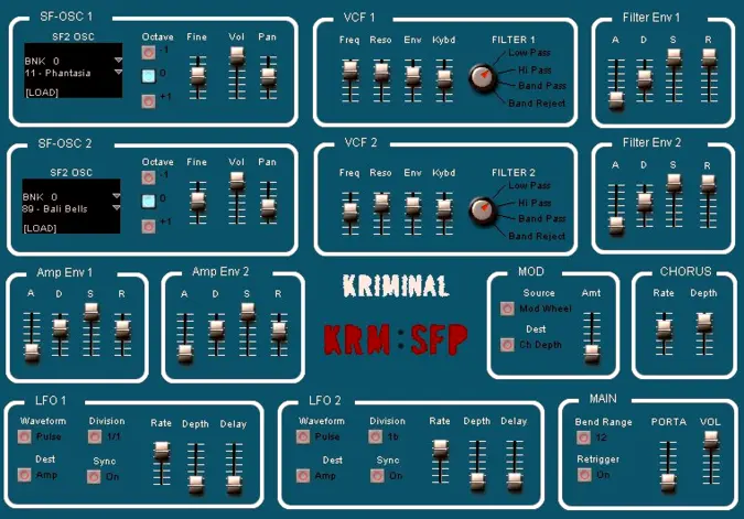 A blue KRM-SFP screen with various buttons on it.