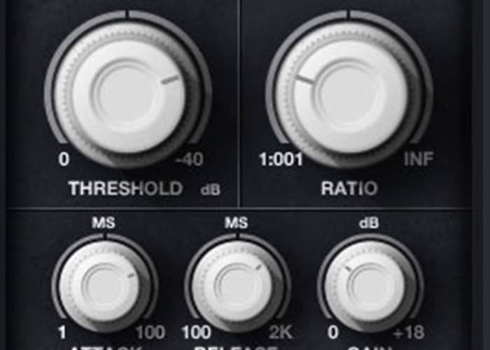 A picture of a mixer with different knobs on it, including a stereo buss compressor.