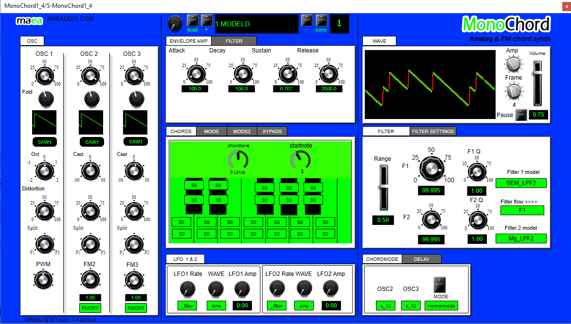 A screen shot of the control panel of a computer running MonoChord 1.4.