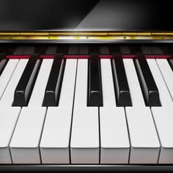 A black background image featuring a piano with keys.