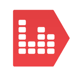 A red and white arrow with a sound icon, representing real-time audio visualization.