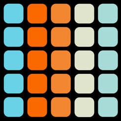 A vibrant orange square on a black background, with a subtle blue and white sinewave pattern.