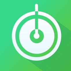 A clock icon with a long shadow on a green background, perfect for an easy tune chords app or guitar tuner.