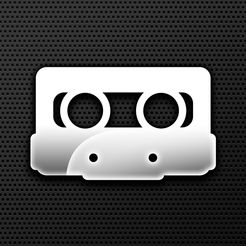 A white cassette icon overdub on a black background.