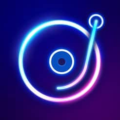 A 3D neon DJ logo on a dark background, perfect for parties.