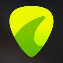 A green guitar pick with a black background.