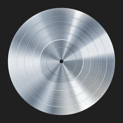 A silver disc on a black background, conveying a sense of logic and remote.