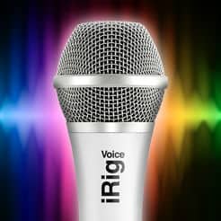 An EZ Voice microphone with a colorful background.