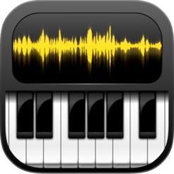 An icon featuring a piano keyboard and a sound wave, designed in a stylish syntheiszer-inspired theme.