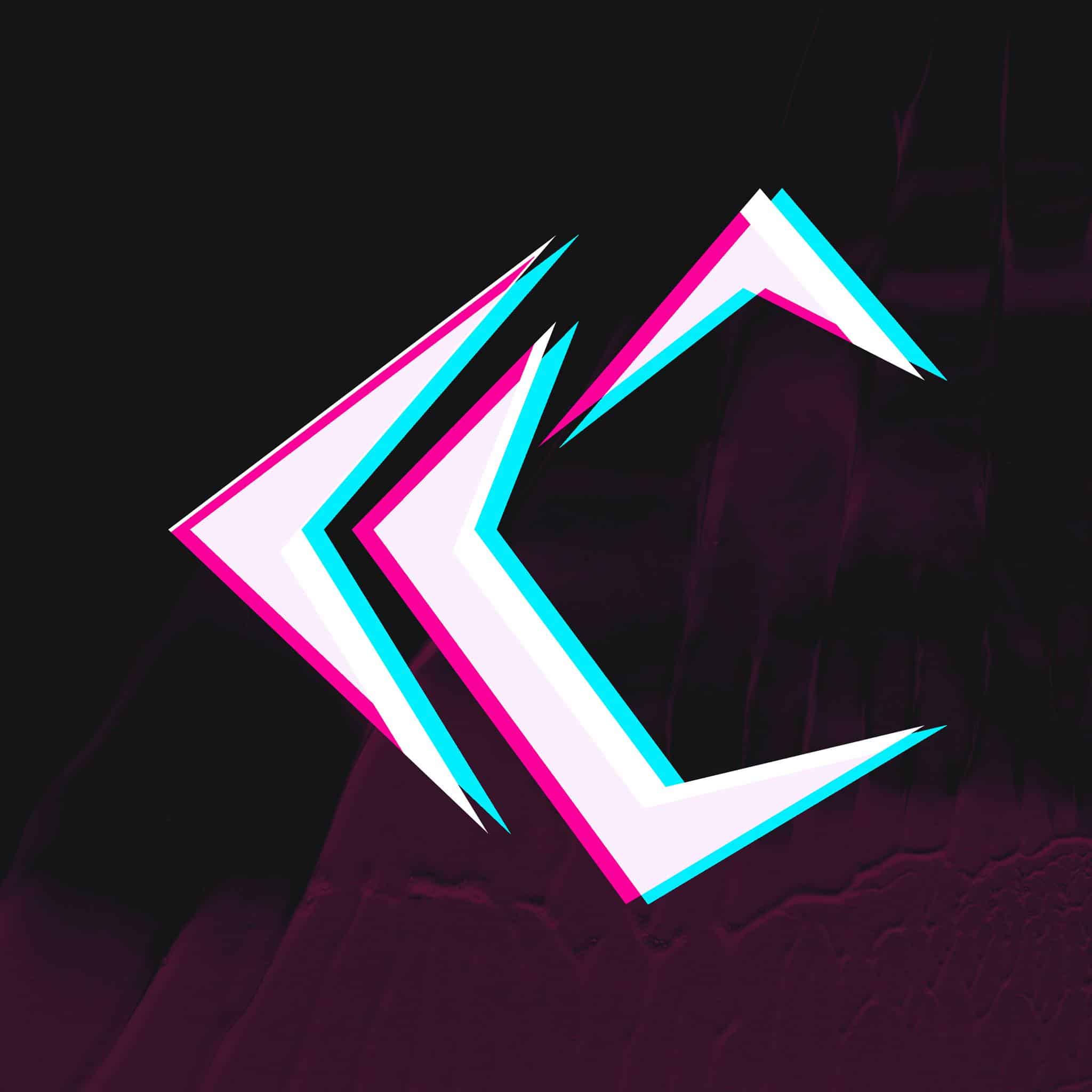 The letter c in KSHMR style on a black background.