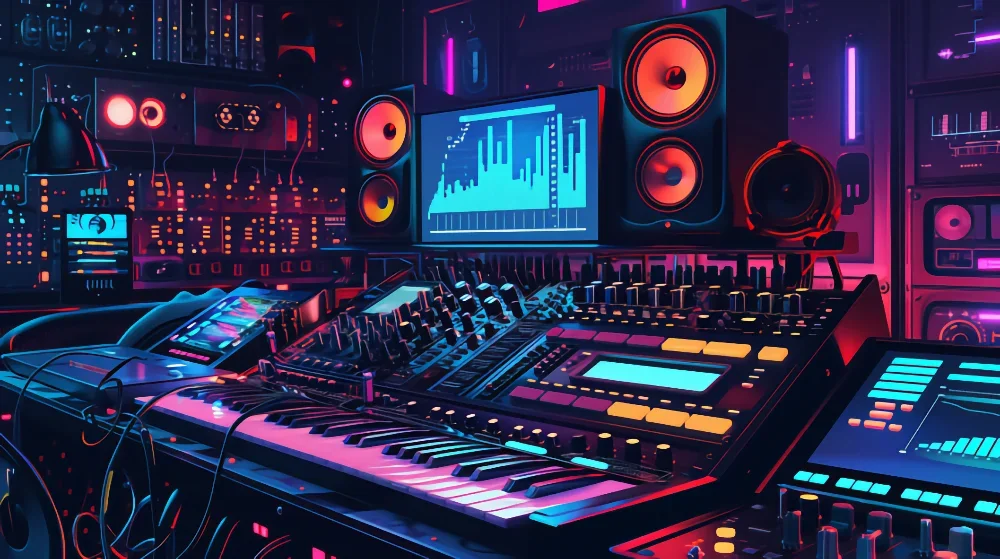 illustration of a tech forward music studio setup.