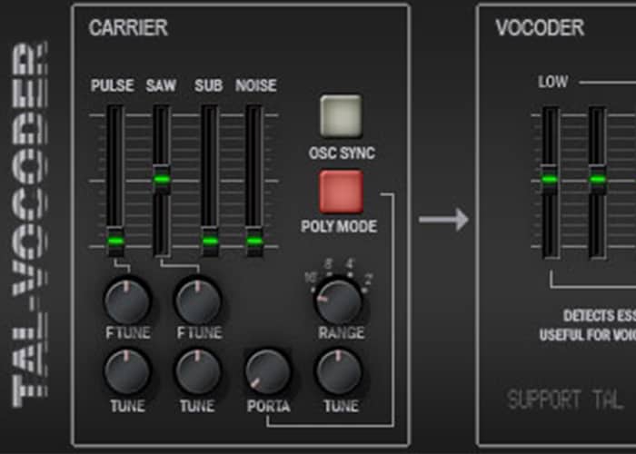 A picture of a TAL-Vocoder mixer with different controls.