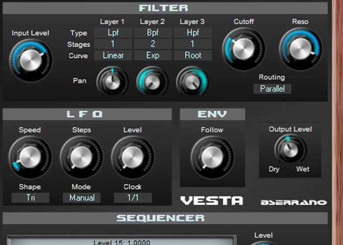 A Vesta synthesizer with different settings.
