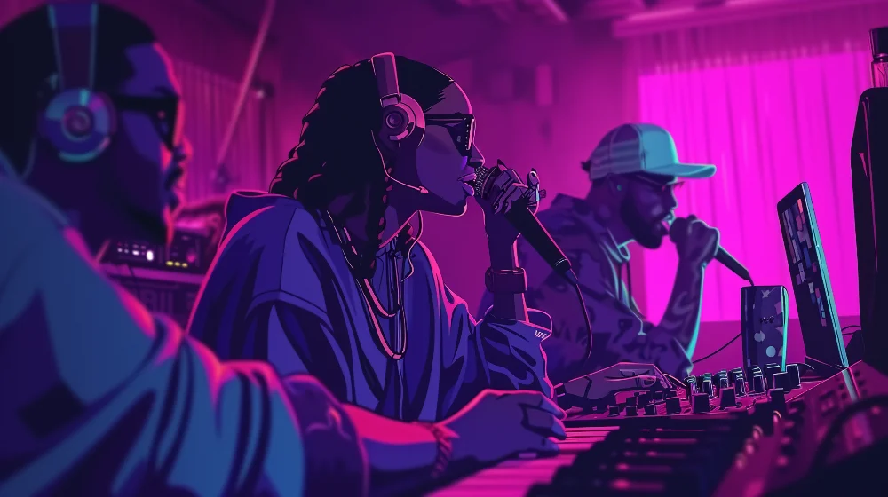 music producers learning how to produce, pink theme, illustration