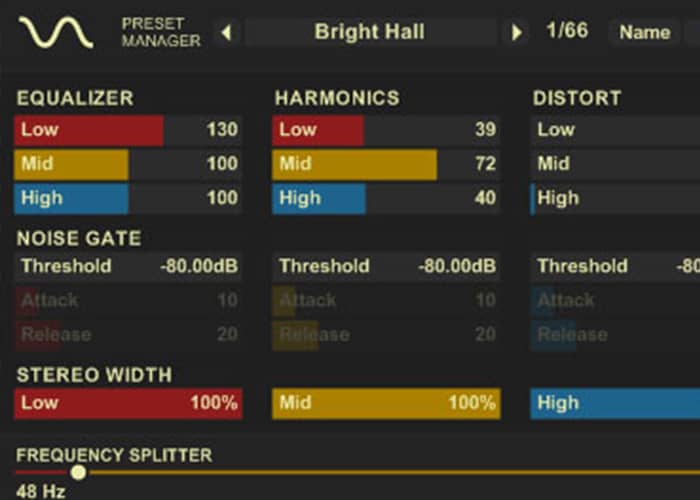 A screen shot of the Amplio preset bright manager.