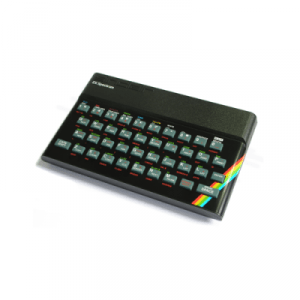 A small black computer with a colorful keyboard.