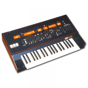 An ARP Axxe synthesizer on a white background.