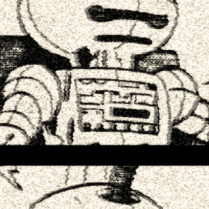 A Lo-Fi black and white drawing of a robot.