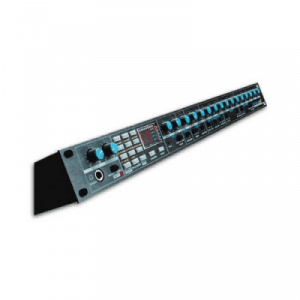 A black and blue mixer with a blue knob on it, perfect for Novation BassStation samples.