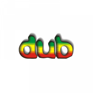 The word dub on a white background featuring Dub Hop elements.