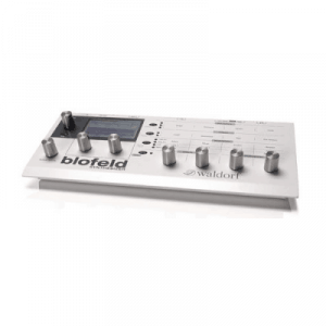 A Waldorf Blofeld digital synthesizer on a white background.