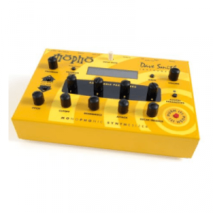 A yellow synthesizer with black knobs.