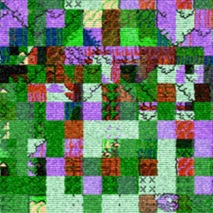 An image of a glitched green and purple square pattern.