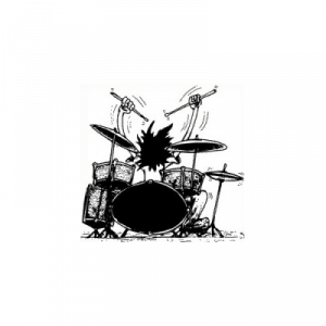 A black and white drawing of a drum set, perfect for drumrolls and Dub enthusiasts.
