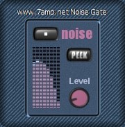 A blue screen with the words "noise gate" displayed, commonly used in audio equipment.