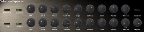 A picture of an audio plugin mixer with different knobs on it.