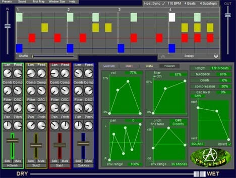 A screen shot of a music production software with AnarchyRhythms features.