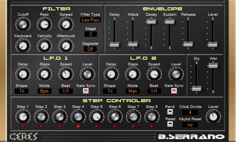 Ceres is a digital synthesizer with a number of buttons.