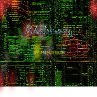 An image of a glitched computer screen with the word "machinity" displayed amidst machinery graphics.