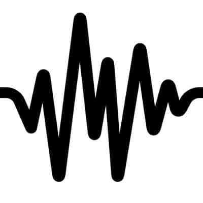 A black and white icon of an audio wave from a Free Sound Library.