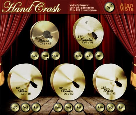 A set of hand crash cymbals on a stage.