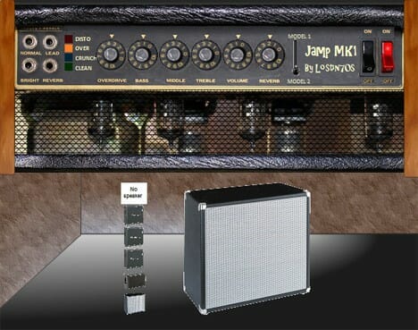 A picture of a guitar amplifier with an amp and a speaker, perfect for showcasing your musical talents on stage.