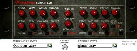 A picture of a Morpheus synthesizer with red buttons.