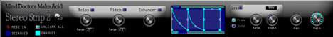 An image of a music player with a blue screen in stereo-strip.