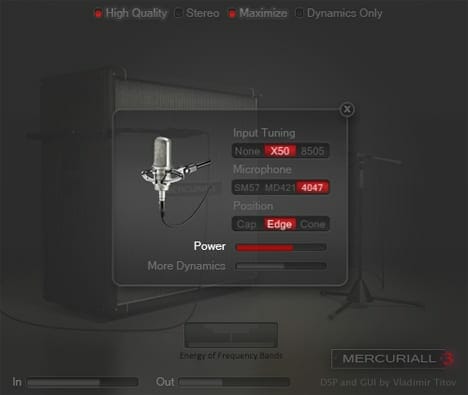 A screen shot of a Mercuriall Cab software displaying a microphone connected to a computer.