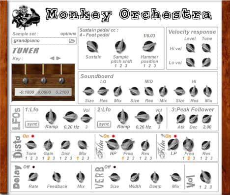 The Monkey Orchestra performs on a wooden background.