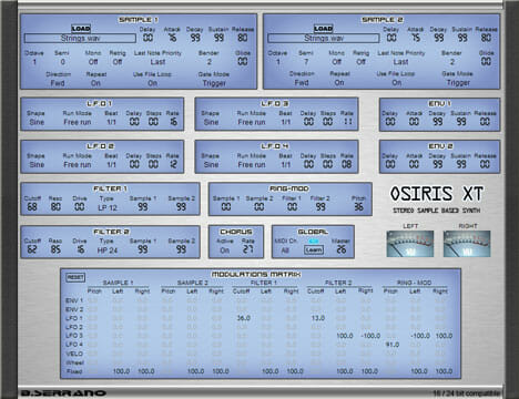 A screen displaying the important settings of the Osiris-XT synthesizer for optimal performance.