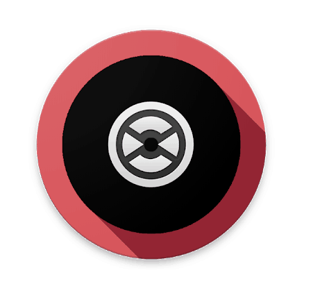 A black and red circle with a virtual DJ on it, perfect for music mixing professionals using Virtual DJ.