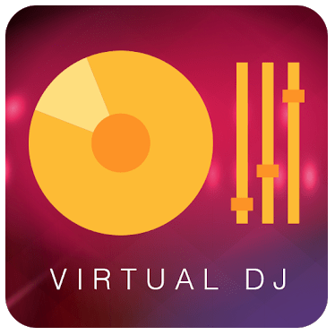 A virtual DJ icon with the words "Virtual DJ" displayed on it, representing the virtual mixing capabilities.