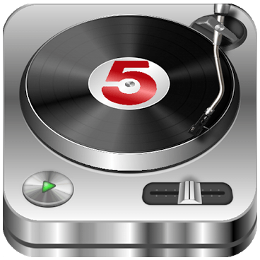An icon of a DJ Studio 5 turntable with the number 5 on it.
