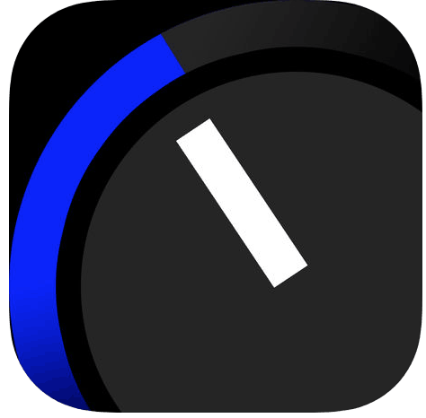 A blue and black icon with a clock on it, perfect for badges.