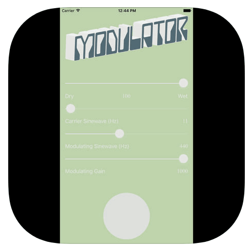 A phone with the word myluator modulator displayed on it.